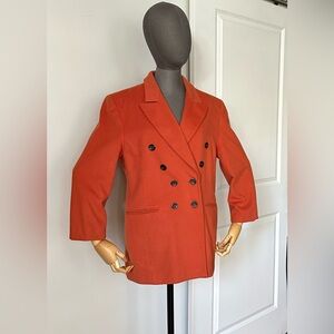 Pumpkin Orange Wool Blazer – Double Breasted Tailored Jacket